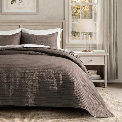 EVERGRACEHOME Cotton Sateen Quilt Set, Queen Size, Olive Green