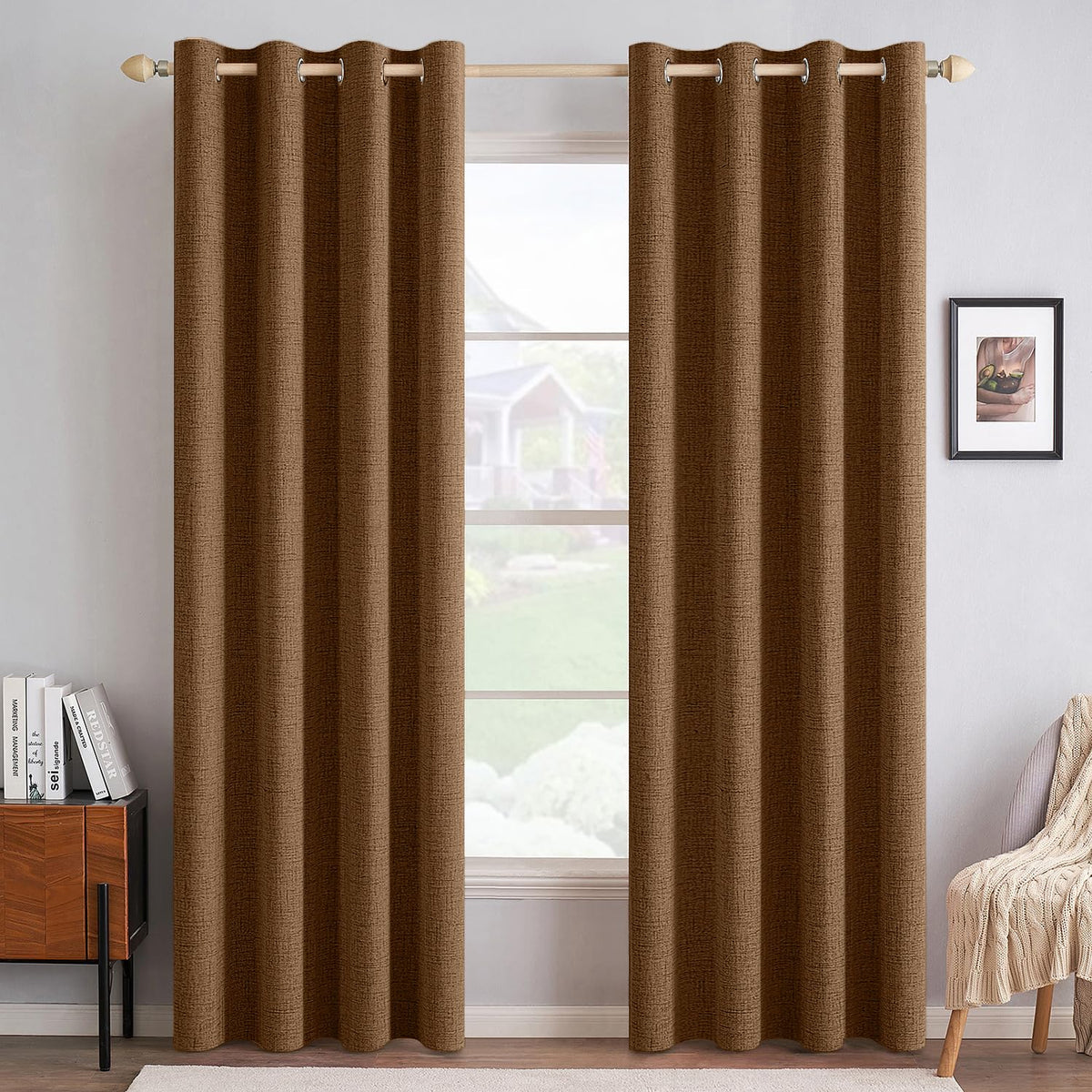 MIULEE 100% Blackout Linen Curtains for Bedroom 52x90 Inches Natural Beige