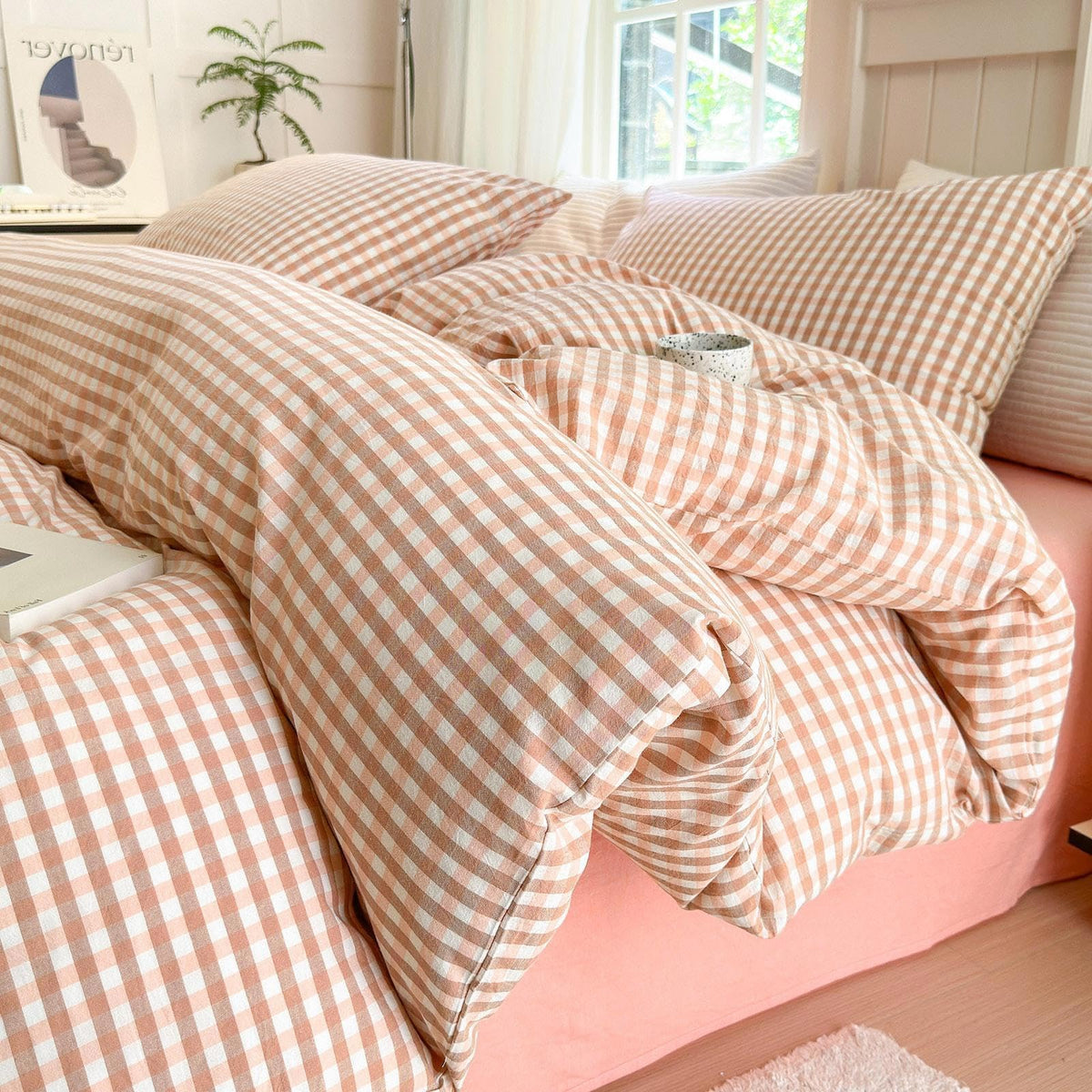 LifeTB Queen Comforter Set Fluffy Plaid Checkered Pattern Modern Style Geometric Comforter with 2 Pillow Shams Grid Plaid Bedding Comforter for Boys Men All Season Queen Size Bed Comforter Set