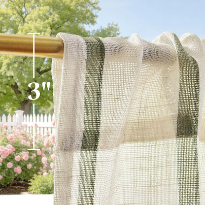 jinchan Linen Striped Tier Curtains for Kitchen Windows Green 26 x 24 inch