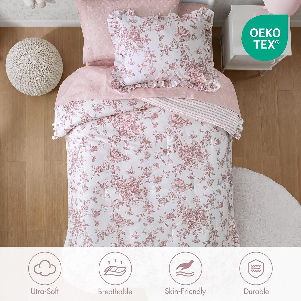 Madison Park Essentials Pink Floral Comforter Set with Sheets Twin XL,5pc