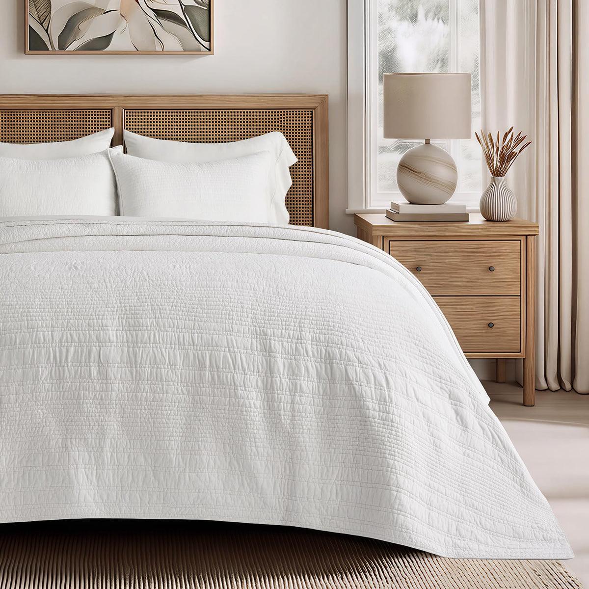 EVERGRACEHOME 100% Cotton Modern Lines Quilt Set King Size, Stone Taupe