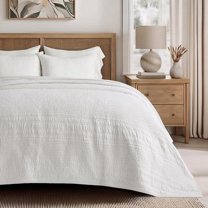 EVERGRACEHOME 100% Cotton Modern Lines Quilt Set King Size, Stone Taupe