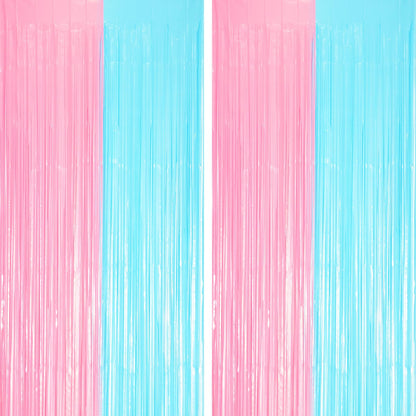 Voircoloria Laser Pink Foil Fringe Backdrop Curtains,3.3x6.6ft, 2 Pack