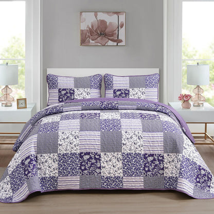Mybedsoul Boho Quilts Queen Size, Patchwork Floral Bedding Set, Blue