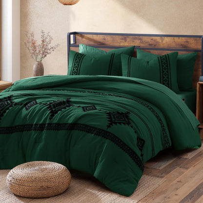 MaiRêve Embroidery Queen Comforter Set 7 Pieces Burnt Orange Bed in a Bag