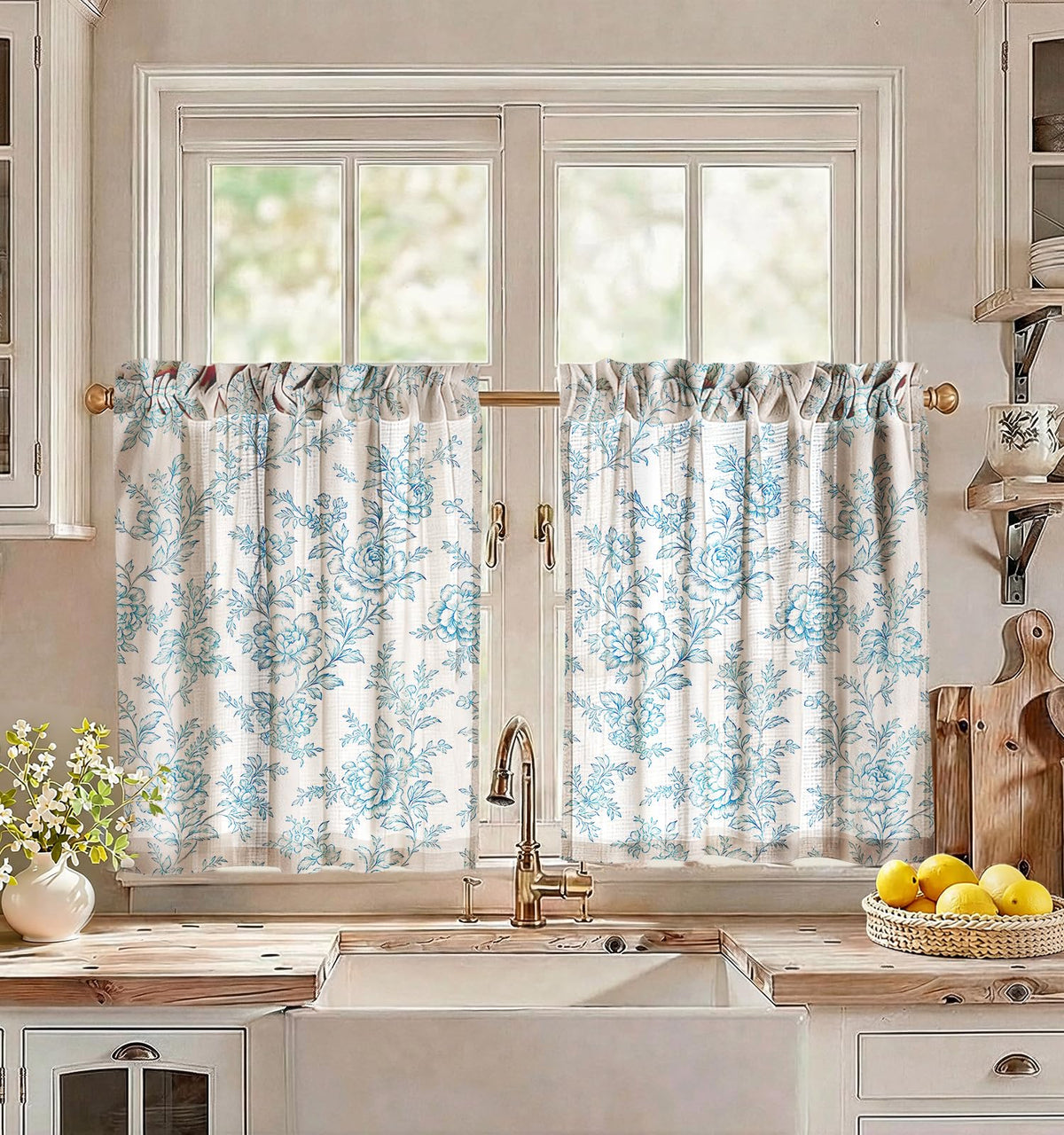 Miss Adola 36 Inch Length Kitchen Tier Curtains Pumpkin Leaf Cafe Curtains