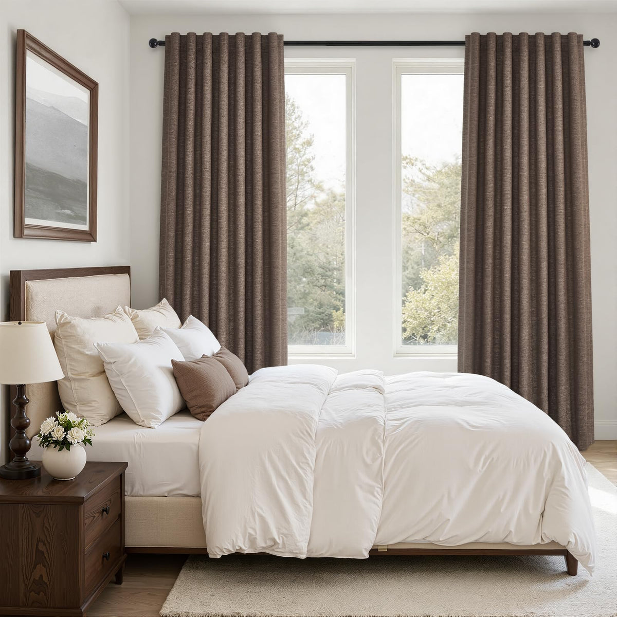 Topfinel Cream Linen Blackout Curtains 84 Inch Long for Bedroom Living Room, Ivory Pinch Pleat Back Tab Full Blackout Drapes Farmhouse Boho Curtains for Window, White Neutral Curtains 52" X 84" 7 FT