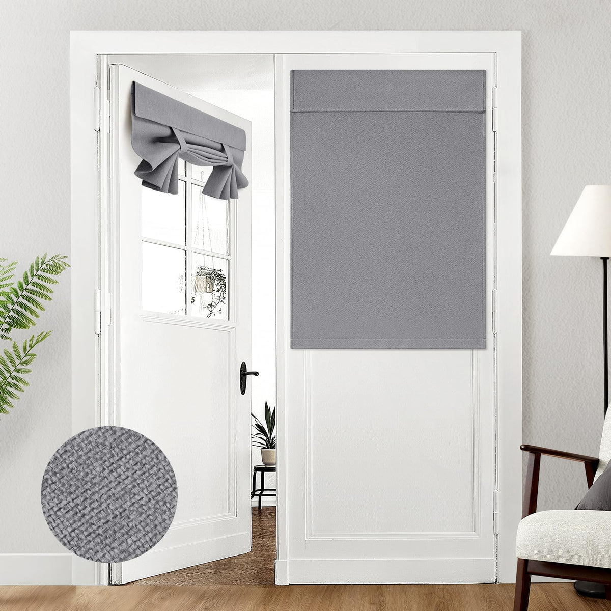 HOMEIDEAS 100% Blackout Linen Door Curtains for French Door 26x68 Inch