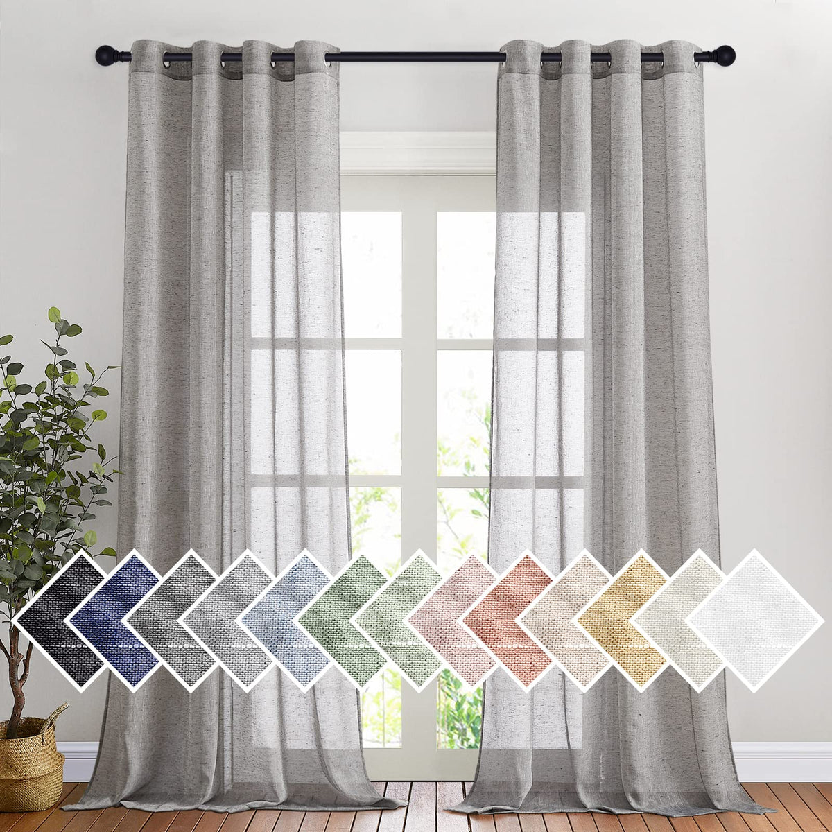 NICETOWN Semi Sheer Linen Ivory Curtains for Bedroom, W52xL84, 2 Panels