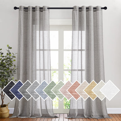 NICETOWN Semi Sheer Linen Ivory Curtains for Bedroom, W52xL84, 2 Panels