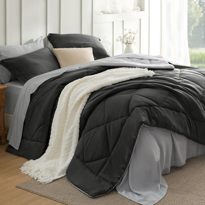Bedsure Bed in a Bag Full Reversible Bed Set 7 Pieces Grey/Light Grey