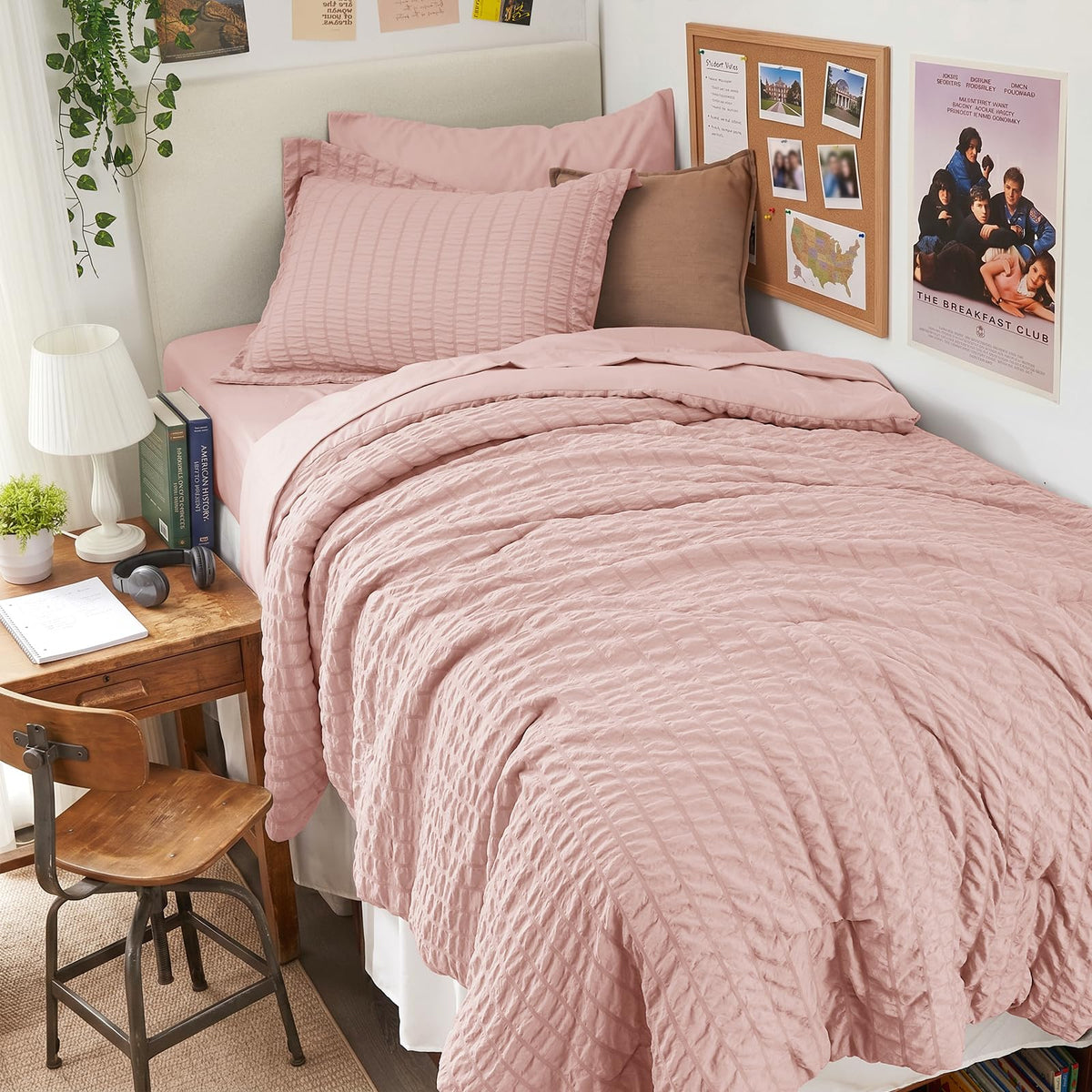 Full Comforter Set - 7PCS Bed in a Bag, Seersucker Bedding Set, Dark Grey