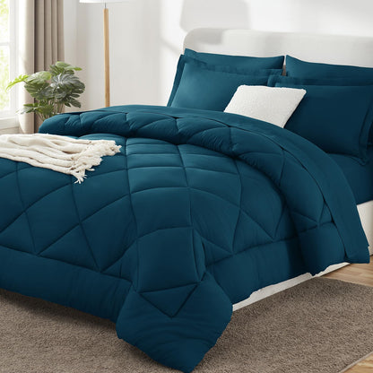 CozyLux Full Comforter Set 82"x86" Burgundy - 7 Piece Bed in a Bag