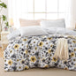 MUXHOMO Duvet Cover King Size, 3-Piece Floral Grey-Blue Bedding Set