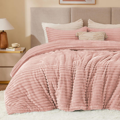 BEDELITE Fleece Queen Comforter Set, Fluffy Bed Set, Pink