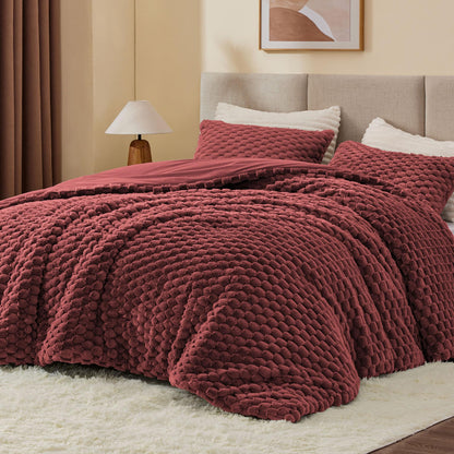 BEDELITE Fluffy Queen Comforter Set, Dark Grey Fleece Bed Set 3 Pieces