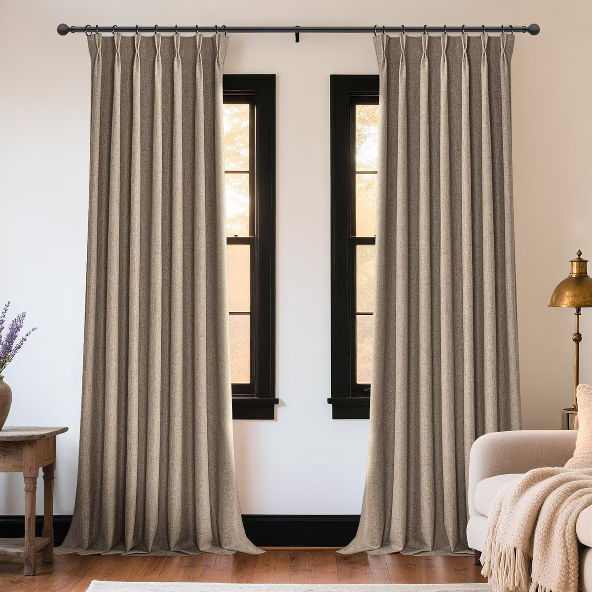 Joydeco Linen Curtains 96 inch Length 2 Panel Set, Light Filtering Curtain for Living Room Bedroom, 52 inch Wide Drapes with Rod Pocket Back Tab (96" Lx52 W, Ivory on Linen)