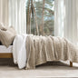RECYCO Channel Box Stitch Velvet Quilt Set, King Size, Beige
