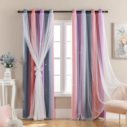 XiDi Blackout Curtains for Girls Bedroom Decor Pink Kids Rainbow Curtains