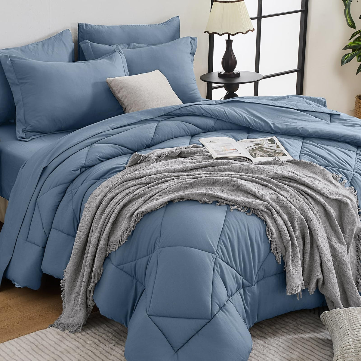 HEVUMYI 7-Piece Full Comforter Set, Dark Grey Bed in a Bag
