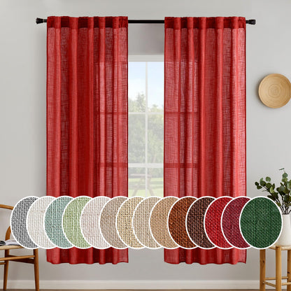MIULEE Natural White Linen Curtains 52x84 Inch Long for Bedroom Living Room