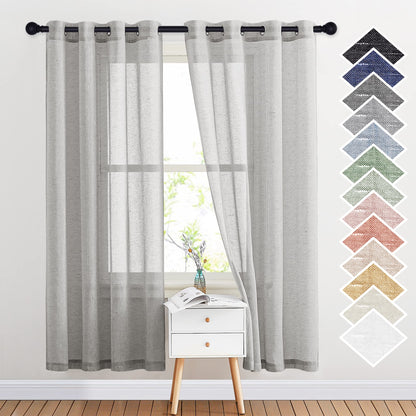NICETOWN Semi Sheer Linen Ivory Curtains for Bedroom, W52xL84, 2 Panels