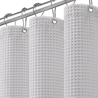 White Waffle Weave Shower Curtain 258GSM Heavyweight Cotton Fabric 72Wx72L