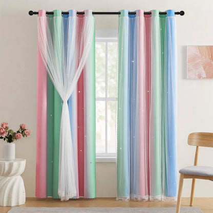 XiDi Curtains for Girls Bedroom Decor, Rainbow Blackout Curtains for Kids/Little Girl Room Decor, Unicorn Wall Decals,Pink Purple Green,63 x 34 inches,1 Panel