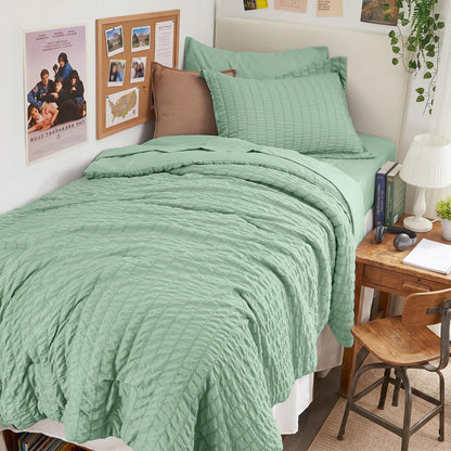 Full Comforter Set - 7PCS Bed in a Bag, Seersucker Bedding Set, Dark Grey