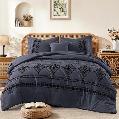 MaiRêve Embroidery Queen Comforter Set 7 Pieces Burnt Orange Bed in a Bag