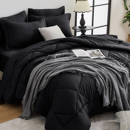 HEVUMYI 7-Piece Full Comforter Set, Dark Grey Bed in a Bag