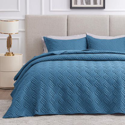 Love's cabin Quilts for Queen Bed Blue Bedspreads - Soft Bed Summer Lightweight Bedspread Comforter - Modern Style Coin Pattern Coverlet for All Season - 3 Pieces (1 Quilt, 2 Pillow Shams)