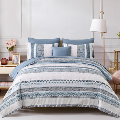 Cottolester Boho Comforter Set Queen Size 8 Piece Bed in a Bag Bohemian Striped Bedding Quilt Set Aqua Paisley Floral Comforter and Sheet Set,Soft Microfiber Complete Bedding Sets for All Season