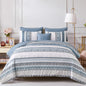 Cottolester Boho Comforter Set Queen Size 8 Piece Bed in a Bag Bohemian Striped Bedding Quilt Set Aqua Paisley Floral Comforter and Sheet Set,Soft Microfiber Complete Bedding Sets for All Season