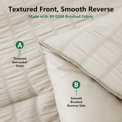HIMEET Queen Comforter Set, 7-Piece Seersucker Bed in a Bag, Beige