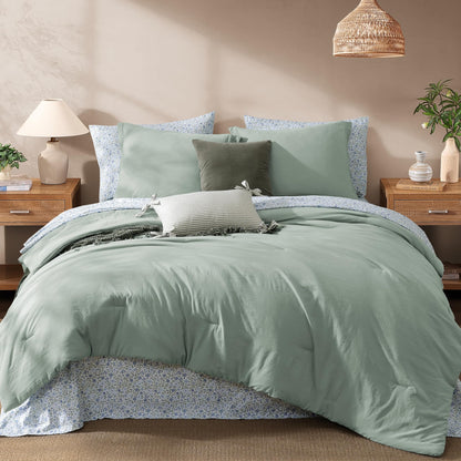 Monbix Queen Comforter Set - 7 Pieces Soft Bed in a Bag Queen Bedding Sets