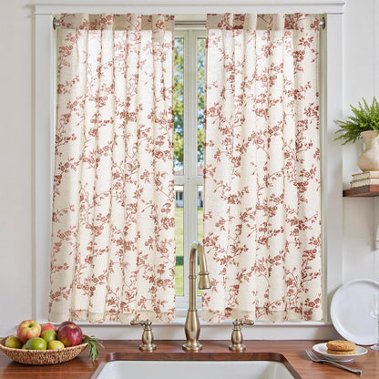jinchan Floral Linen Kitchen Tier Curtains, 24 Inch, 2 Panels, Green
