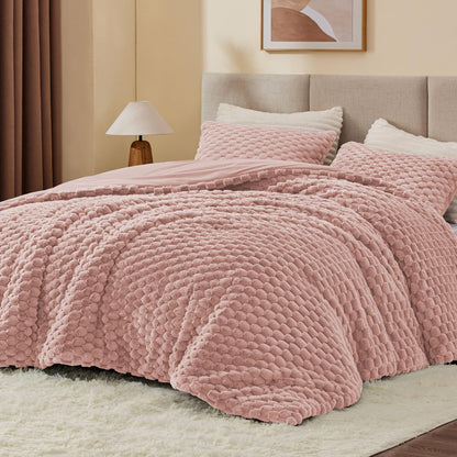BEDELITE Fluffy Queen Comforter Set, Dark Grey Fleece Bed Set 3 Pieces