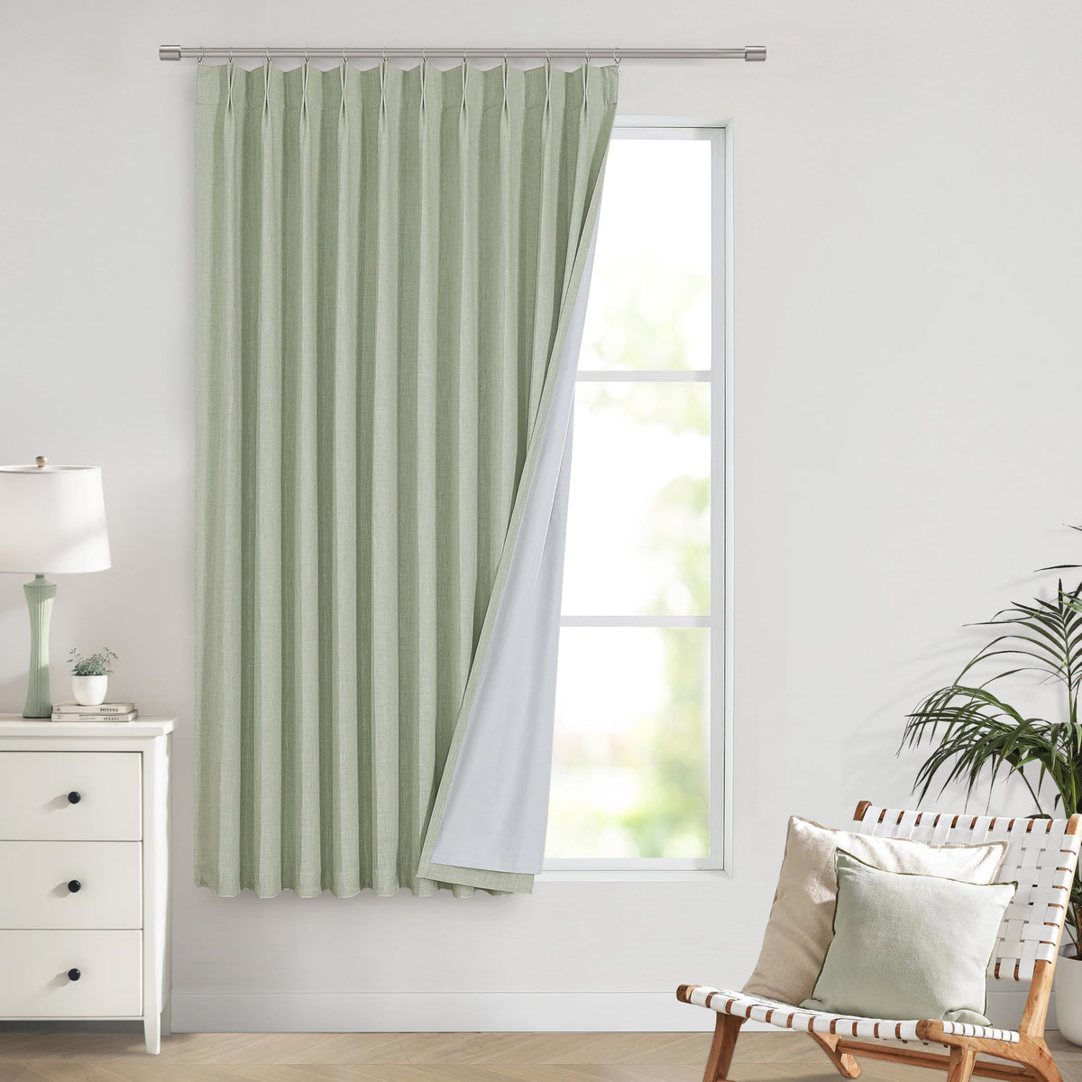 Vision Home Natural Pinch Pleated Full Blackout Curtains Linen Blended Room Darkening Window Curtains 95 inch for Living Room Bedroom Thermal Insulated Pinch Pleat Drapes with Hooks 2 Panel 40"Wx95"L