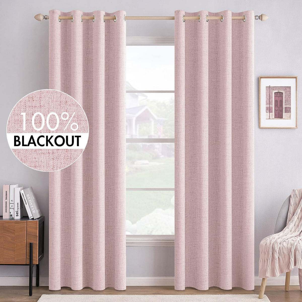 MIULEE 100% Blackout Linen Curtains for Bedroom 52x90 Inches Natural Beige