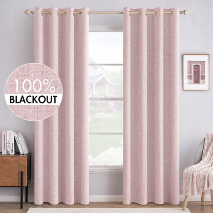 MIULEE 100% Blackout Linen Curtains for Bedroom 52x90 Inches Natural Beige