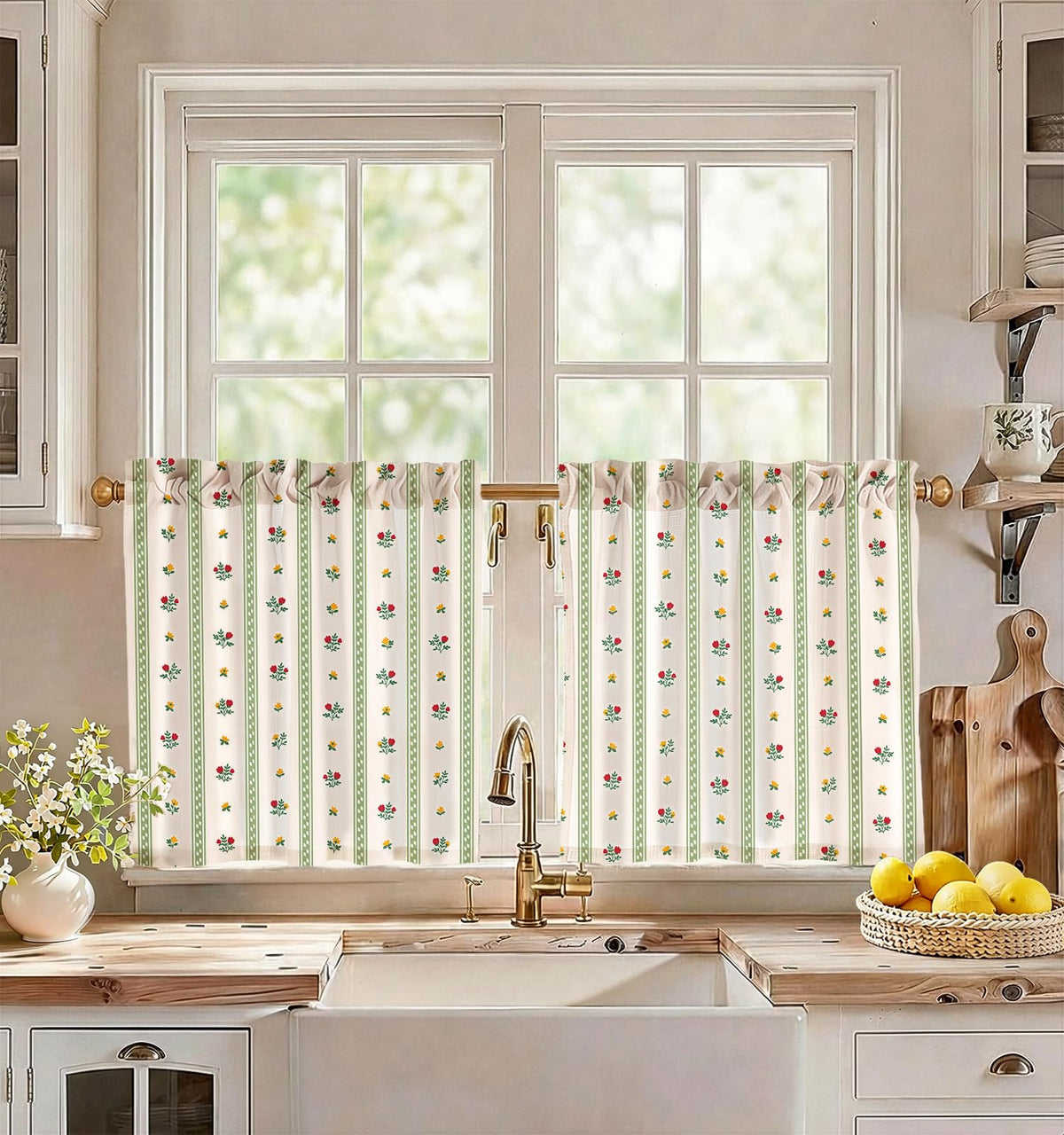 Miss Adola 36 Inch Length Kitchen Tier Curtains Pumpkin Leaf Cafe Curtains