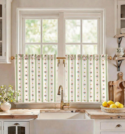Miss Adola 36 Inch Length Kitchen Tier Curtains Pumpkin Leaf Cafe Curtains