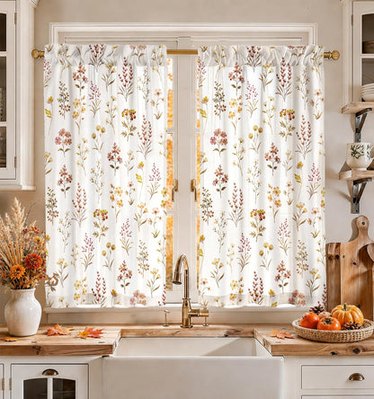 Miss Adola 36 Inch Length Kitchen Tier Curtains Pumpkin Leaf Cafe Curtains