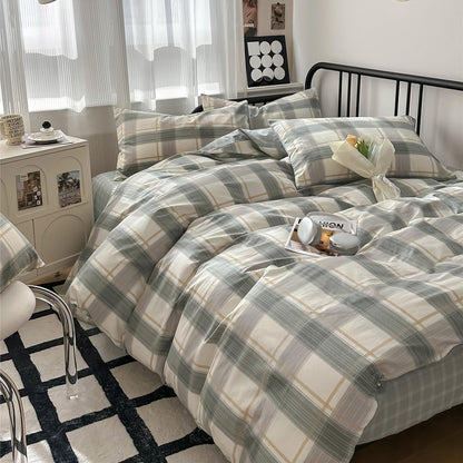 LifeTB Queen Comforter Set Fluffy Plaid Checkered Pattern Modern Style Geometric Comforter with 2 Pillow Shams Grid Plaid Bedding Comforter for Boys Men All Season Queen Size Bed Comforter Set