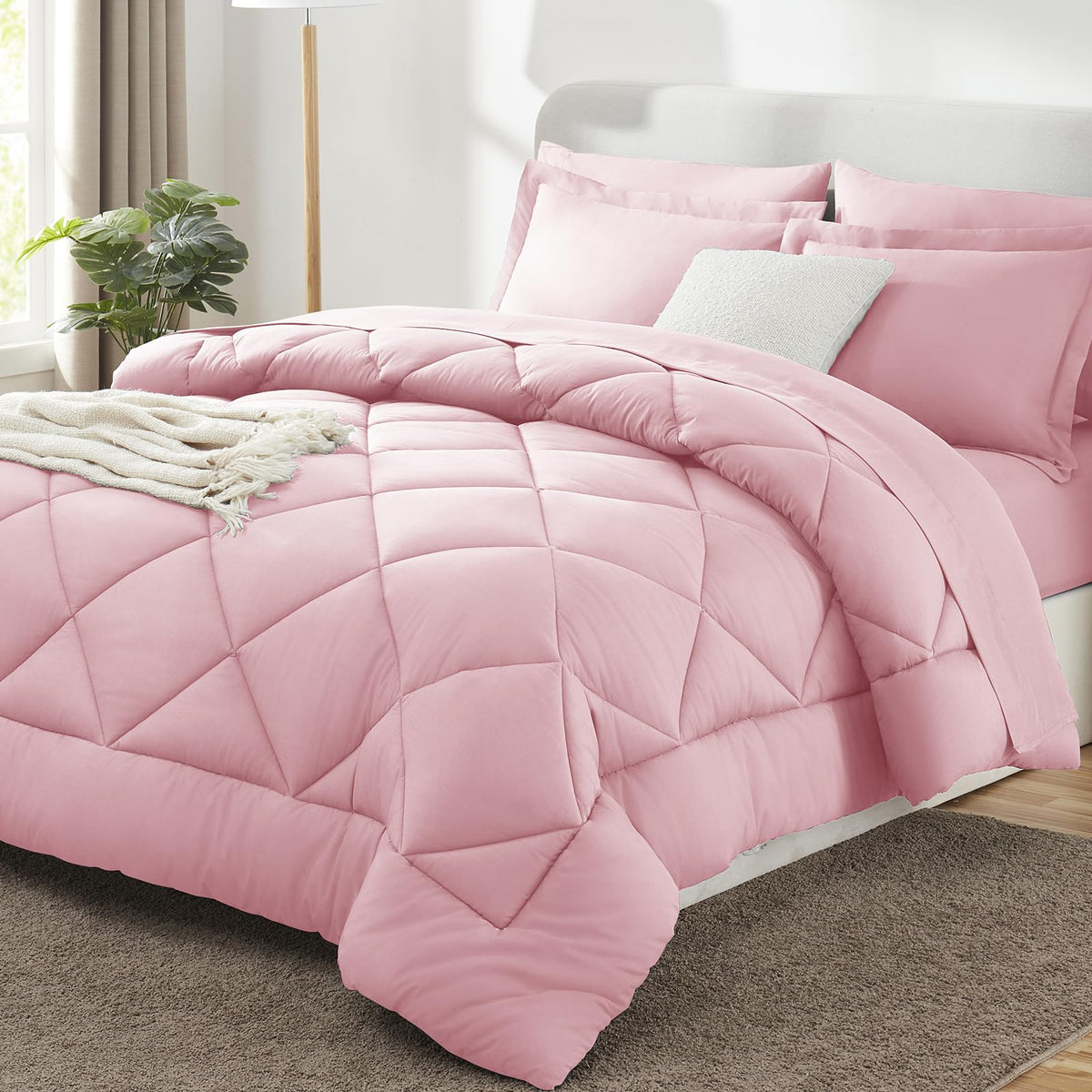 CozyLux Full Comforter Set 82"x86" Dark Grey - 7 Piece Bed in a Bag