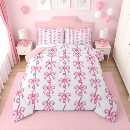 Erosebridal Cute Pink Bow Twin Bedding Set for Girls,Ribbon Bow Knot Comforter Set for Kids Kawaii Room Decor,Princess Bowknot Bed Set Girly Pink Bows Bedding Comforter Sets,1 Pillowcase