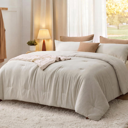 Bedsure Queen Comforter Set Prewashed Soft Bedding Set 3Pcs Beige 90"x90"