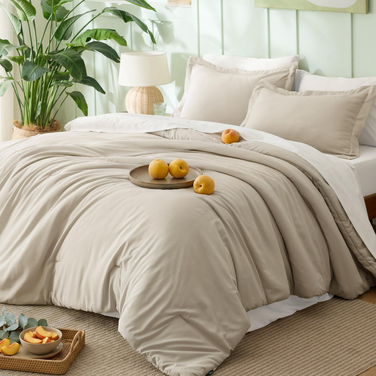 Bedsure Blue Bedding Set Queen Bed in a Bag Contrasting Bed 7 Pieces